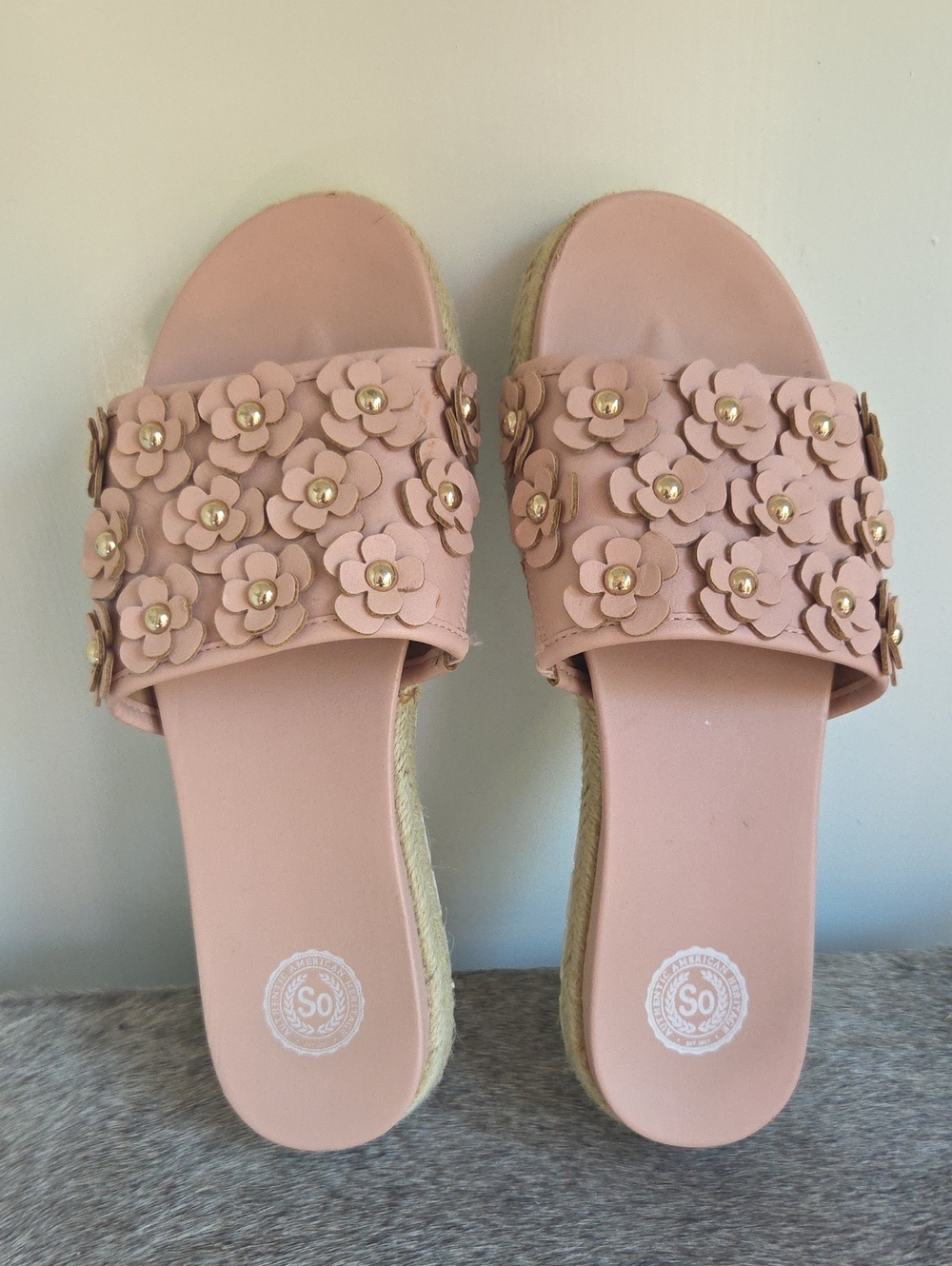 SO  Women's Pink Floral Slide Sandals